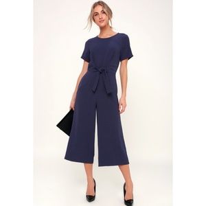 Main Thing Navy Blue Tie-Front Short Sleeve Culotte Jumpsuit | Lulus